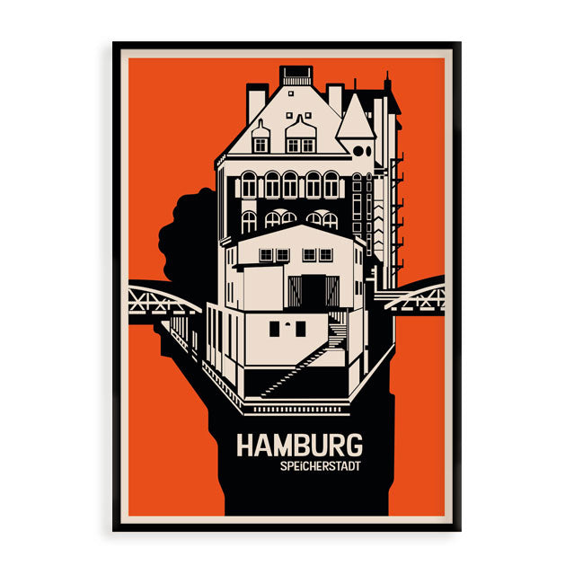 Hamburg Poster: Speicherstadt-Wasserschloss s-wert –