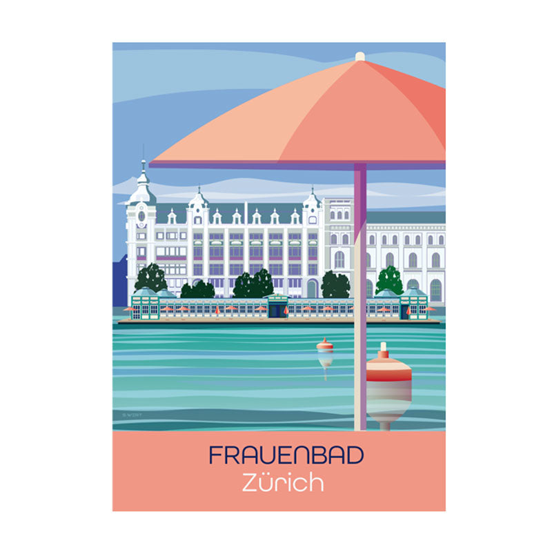 Postkarte: Zürich Frauenbad
